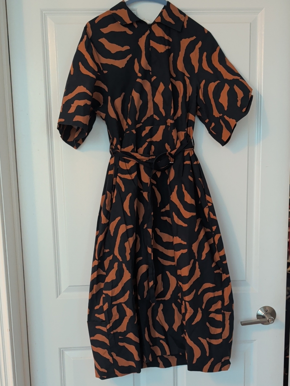 Black and Brown Printed Shirt Dress with Belt